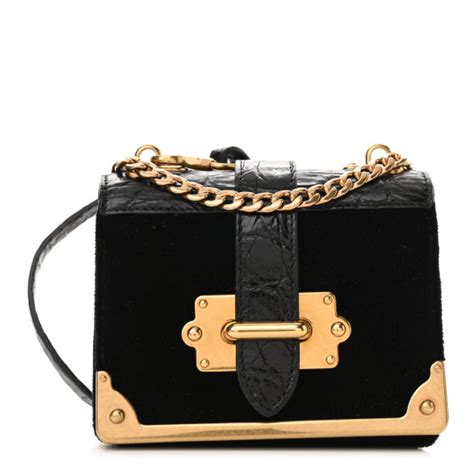 Prada Velluto Crocodile Micro Cahier Bag Black 